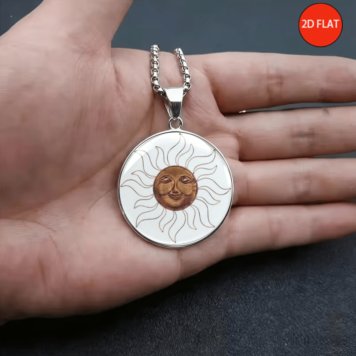Retro Style Sun Face Pattern Stainless Steel Necklace, Artistic Charm